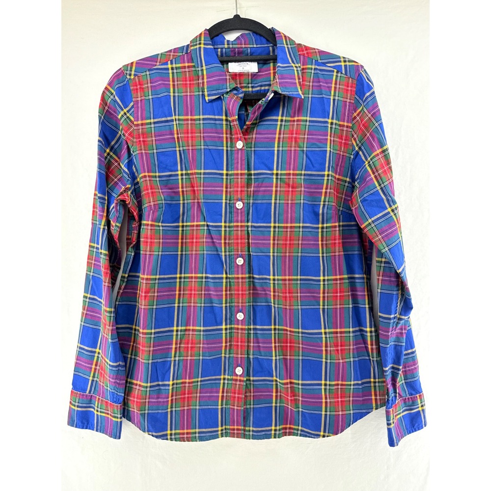 UNTUCKit Sadie Plaid Button Down Shirt Womens 8 Blue Multi‎ Tartan Cotton 41731
